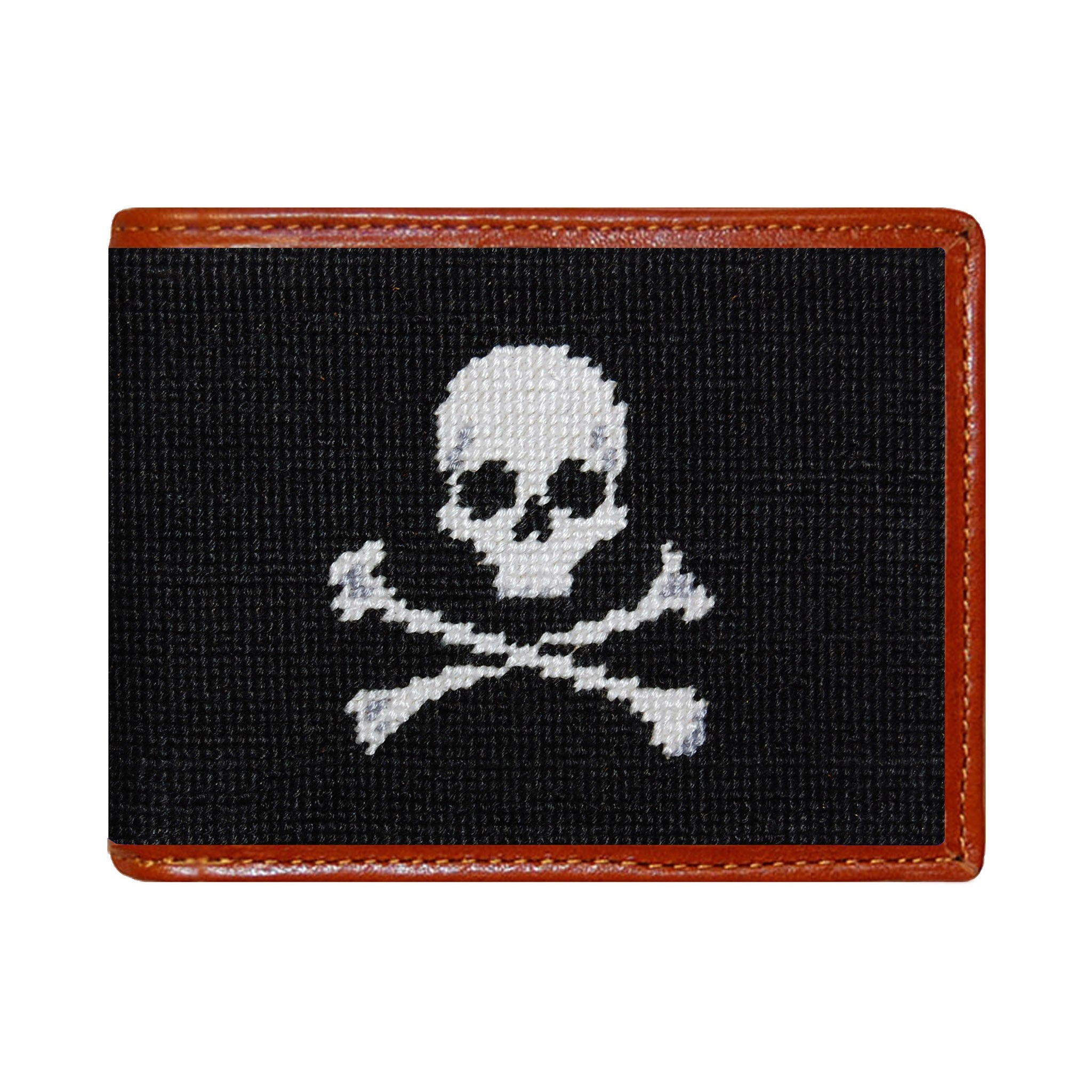 Smathers and Branson Jolly Roger Black Needlepoint Bi-Fold Wallet  