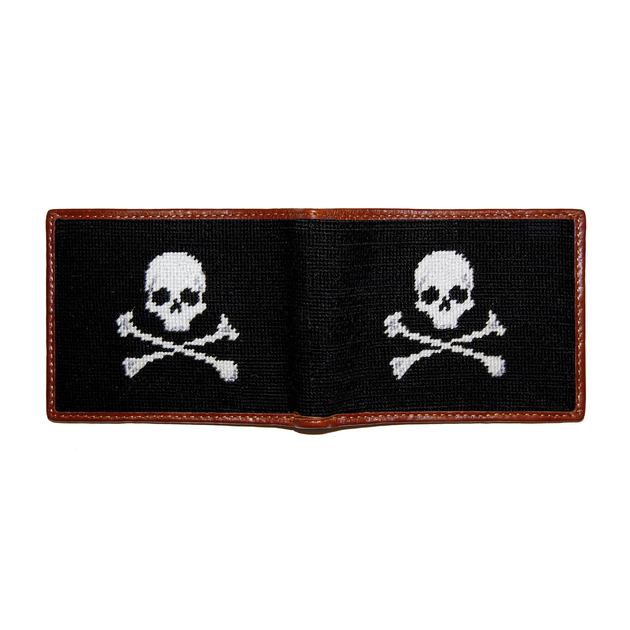 Smathers and Branson Jolly Roger Black Needlepoint Bi-Fold Wallet  