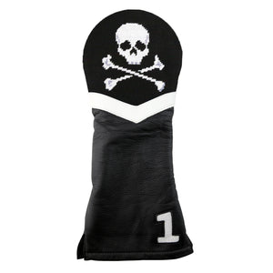 Smathers and Branson Jolly Roger Driver Headcover Black Black Leather - White Leather Stripe