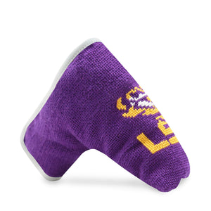 side view of needlepoint LSU Putter Headcover (Purple)
