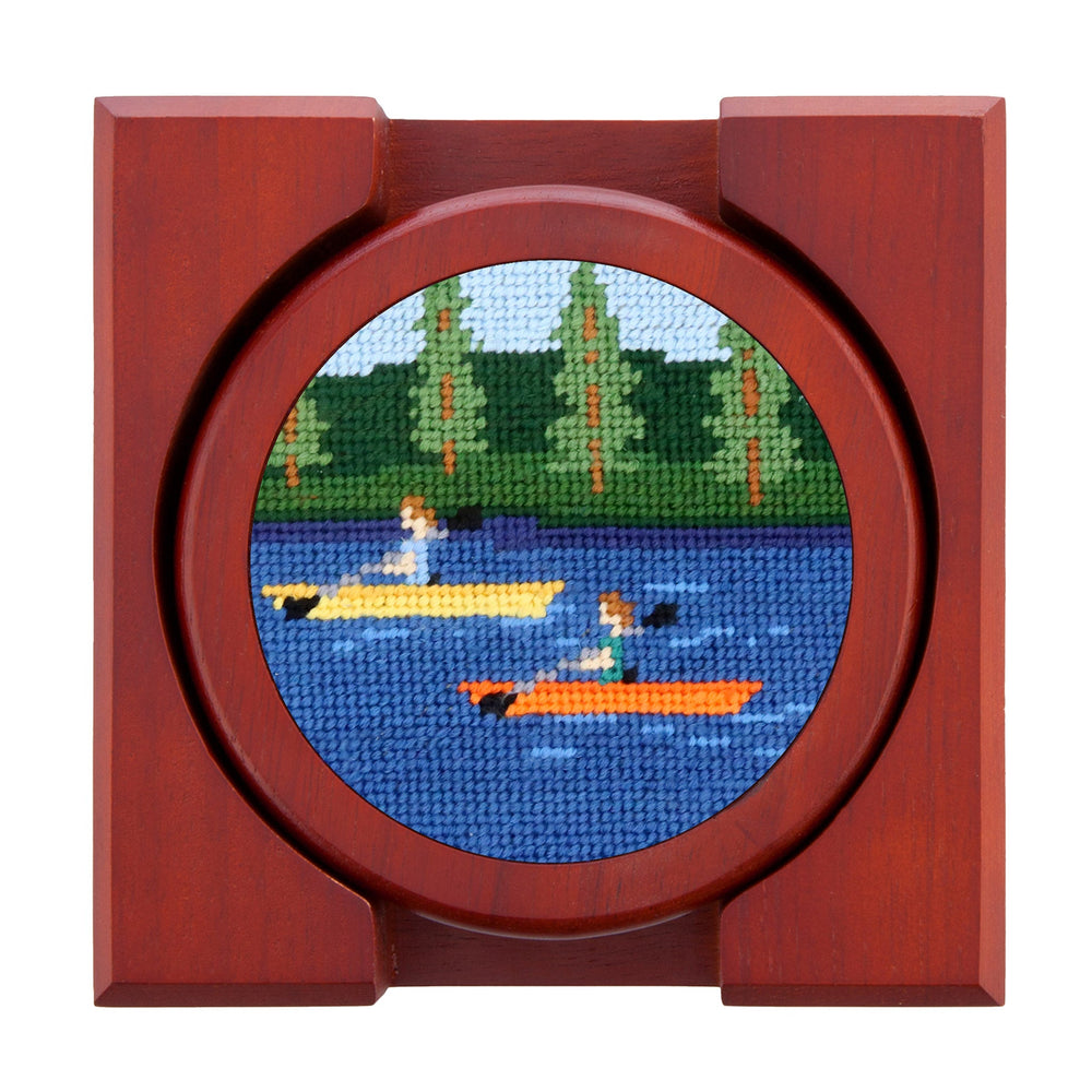 Smathers and Branson Lake Water Sports Needlepoint Coasters with coaster holder  
