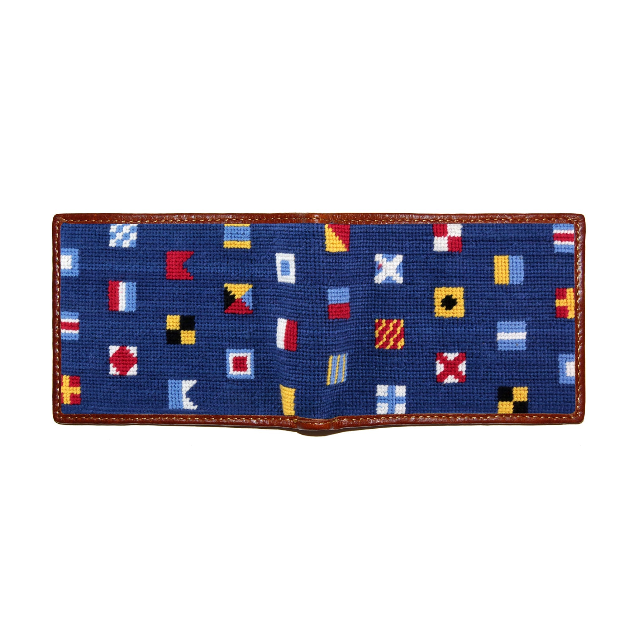 Smathers and Branson Mixed Signals Classic Navy Needlepoint Bi-Fold Wallet  