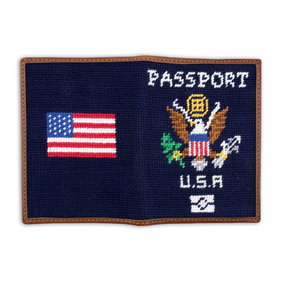 Smathers and Branson Passport Dark Navy Needlepoint Passport Case Opened 