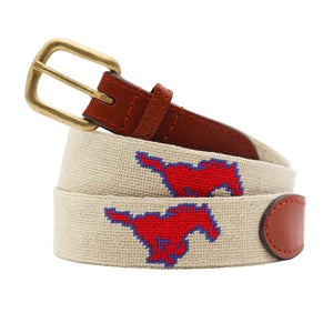 Smathers and Branson SMU Light Khaki Needlepoint Belt 