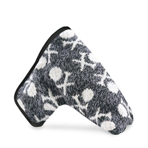 side view of needlepoint Scratch Golf Pattern Putter Headcover (Heathered Black)