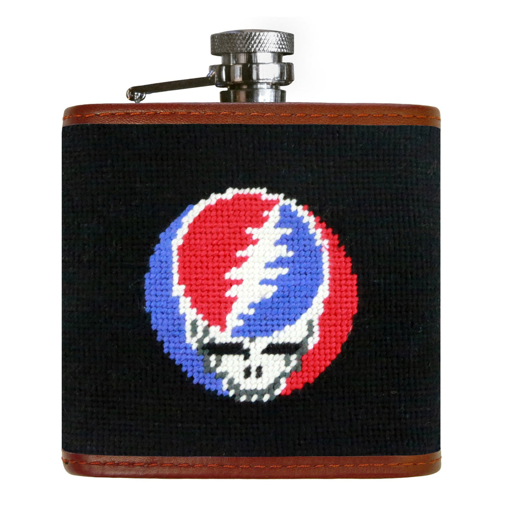 Smathers and Branson Steal Your Face Black Needlepoint Flask Front 
