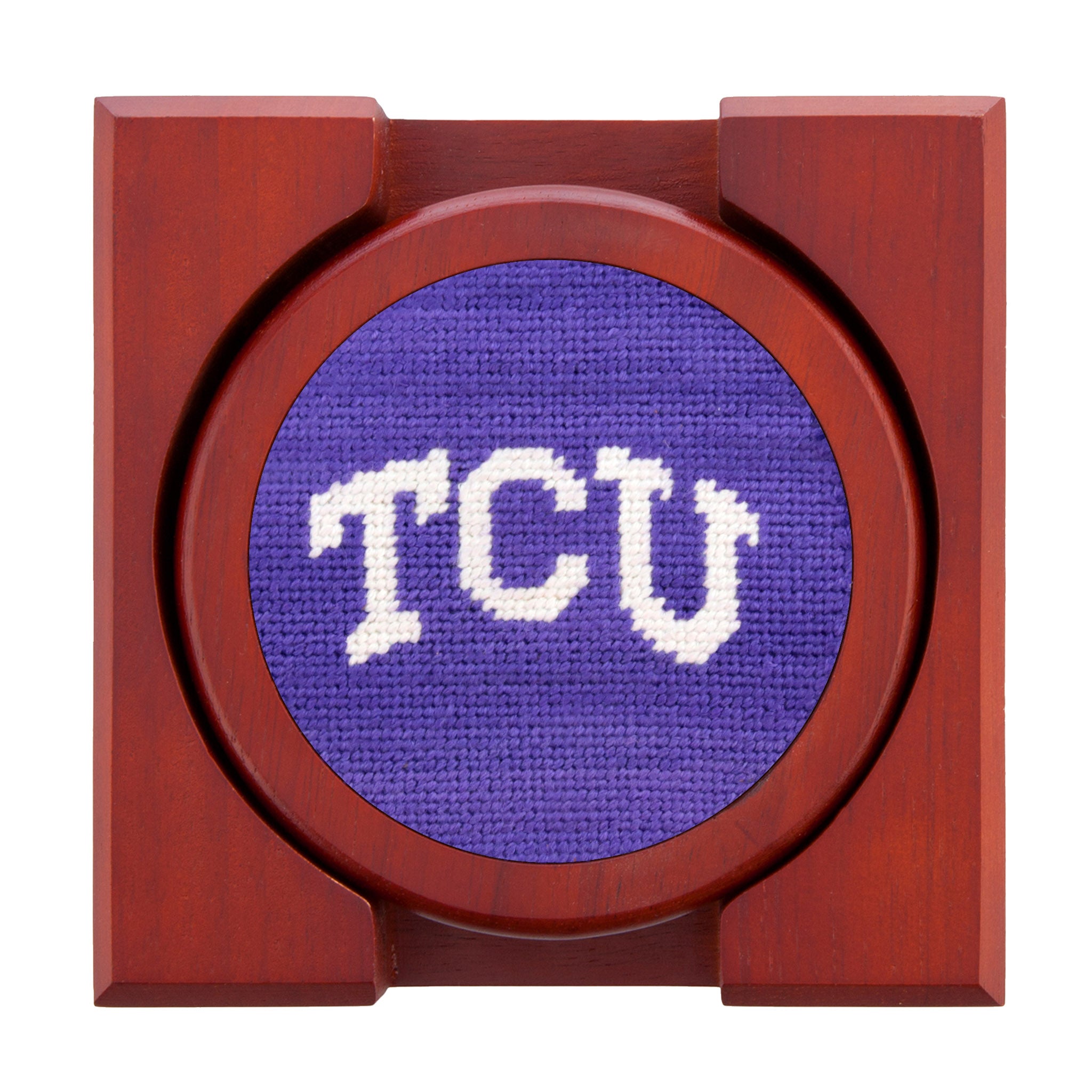 Smathers and Branson TCU Needlepoint Coaster Set with coaster holder 