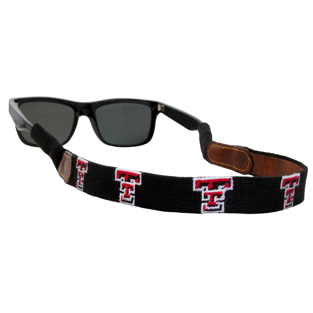 Smathers and Branson Texas Tech Needlepoint Sunglass Strap Attached to glasses  