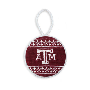 Smathers and Branson Texas A&M Fairisle Needlepoint Ornament Maroon White Cord  