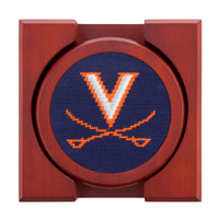 Smathers and Branson UVA Needlepoint Coasters Dark Navy with coaster holder  