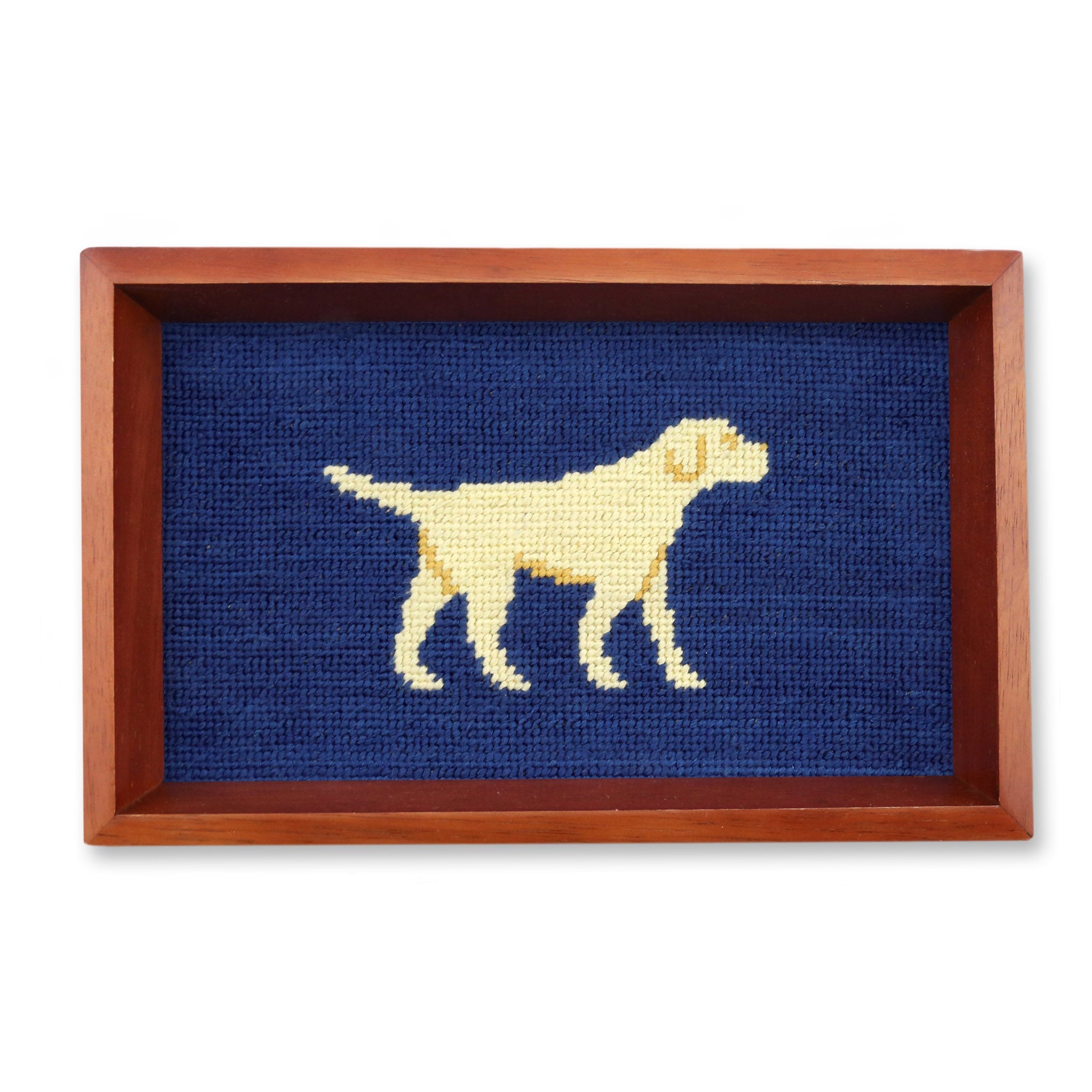 Smathers and Branson Yellow Lab Walking Valet Tray Classic Navy Chestnut Wood