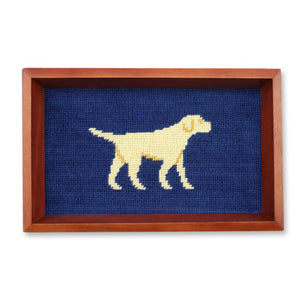 Smathers and Branson Yellow Lab Walking Valet Tray Classic Navy Chestnut Wood