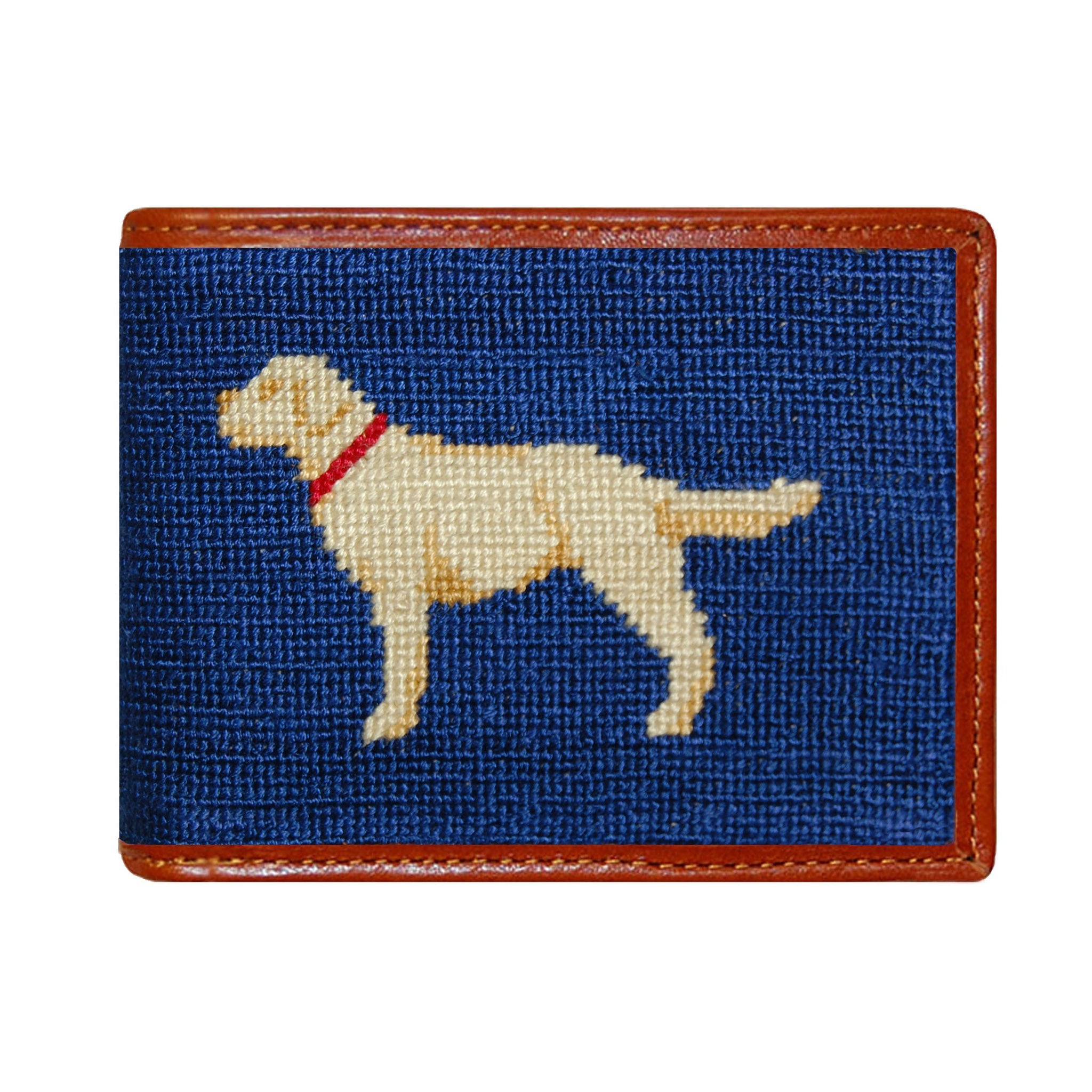 Smathers and Branson Yellow Lab Classic Navy Needlepoint Bi-Fold Wallet  