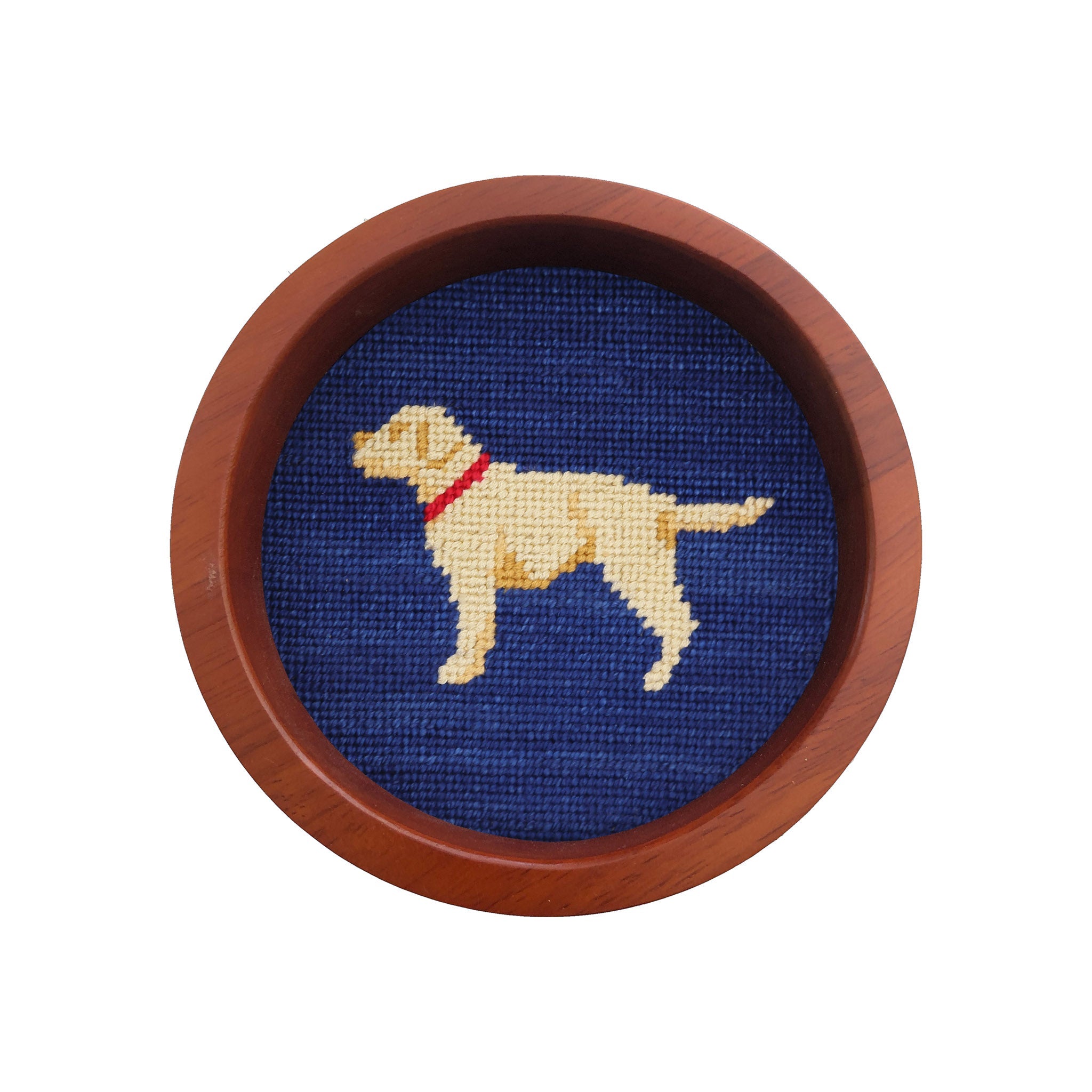 Smathers and Branson Yellow Lab Classic Navy Needlepoint Wine Bottle Coaster 