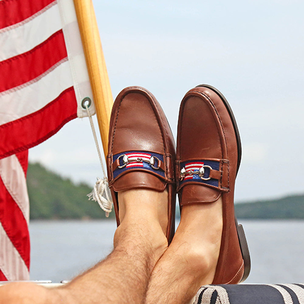 American Flag Downing Bit Loafers (Dark Navy) (Chestnut Leather