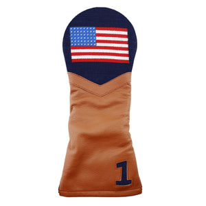 American Flag Driver Headcover (Dark Navy) (Chestnut Leather)