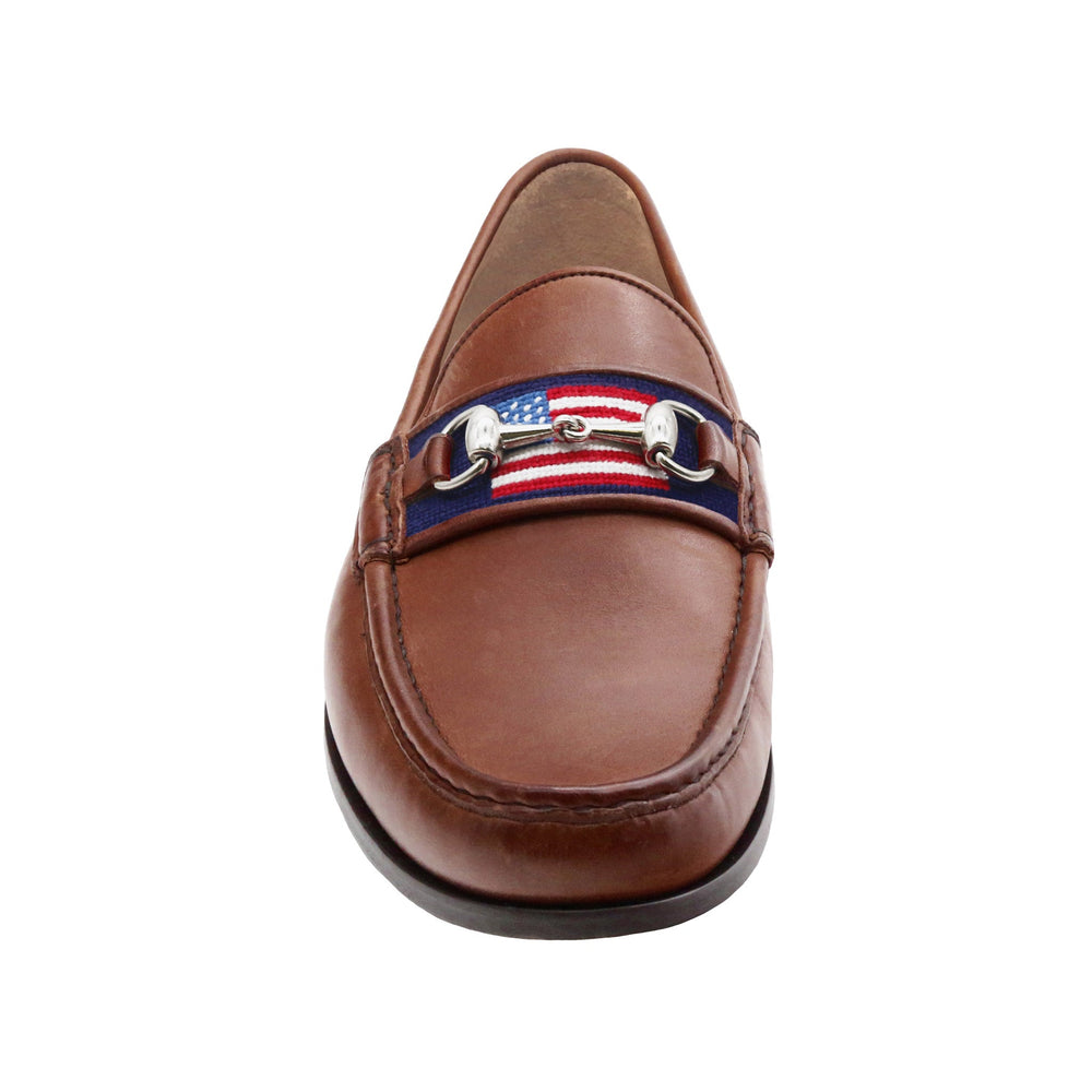 American Flag Downing Bit Loafers (Dark Navy) (Chestnut Leather)