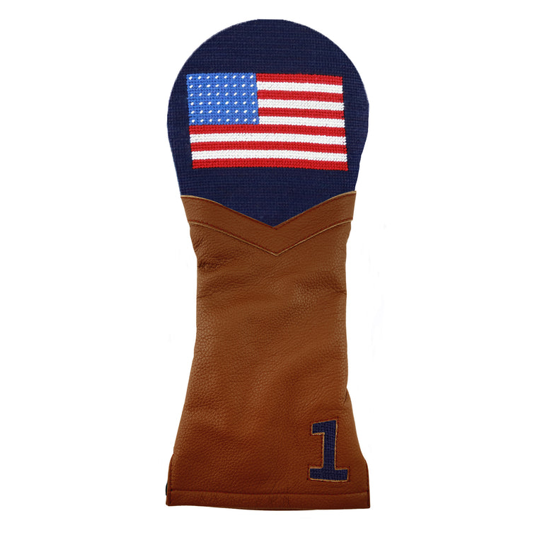 American Flag Driver Headcover (Dark Navy) (Chestnut Leather)