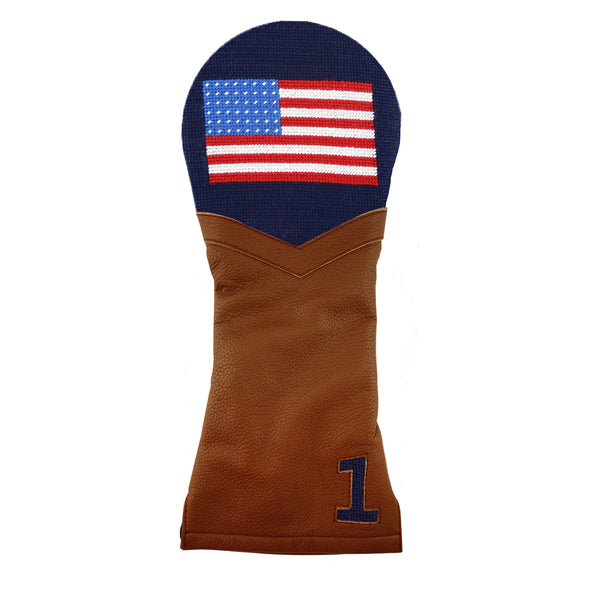 American Flag Driver Headcover (Dark Navy) (Chestnut Leather