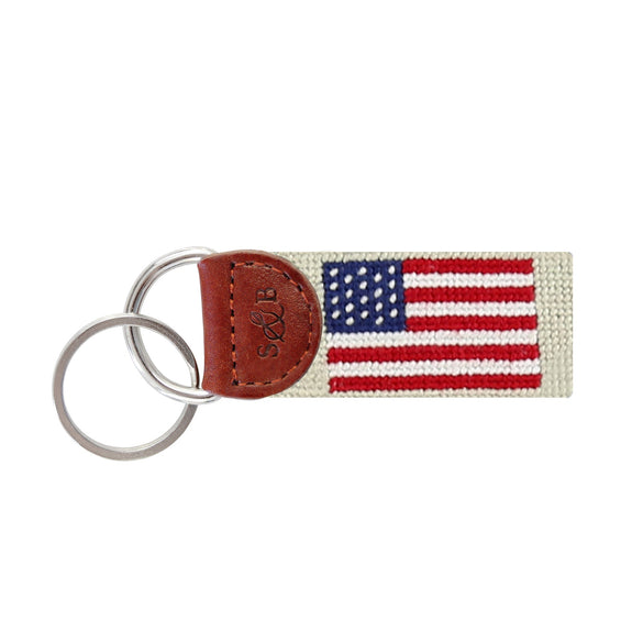 Monogrammed American Flag Key Fob (Light Khaki)