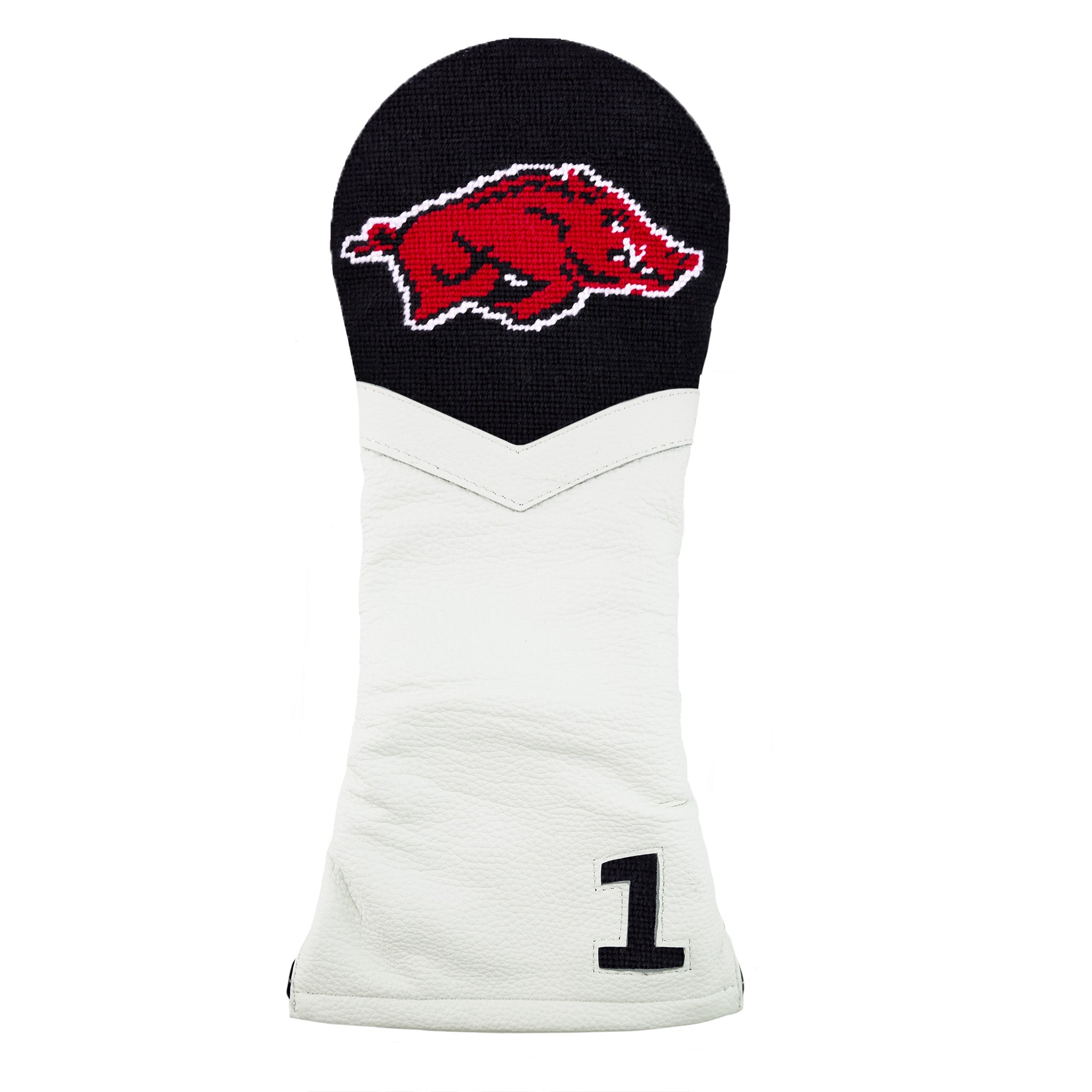 Arkansas Driver Headcover (Black) (White Leather)