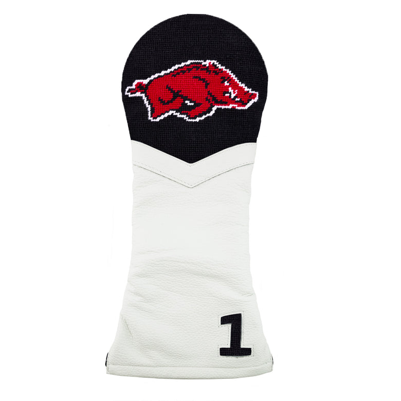 Arkansas Driver Headcover (Black) (White Leather)