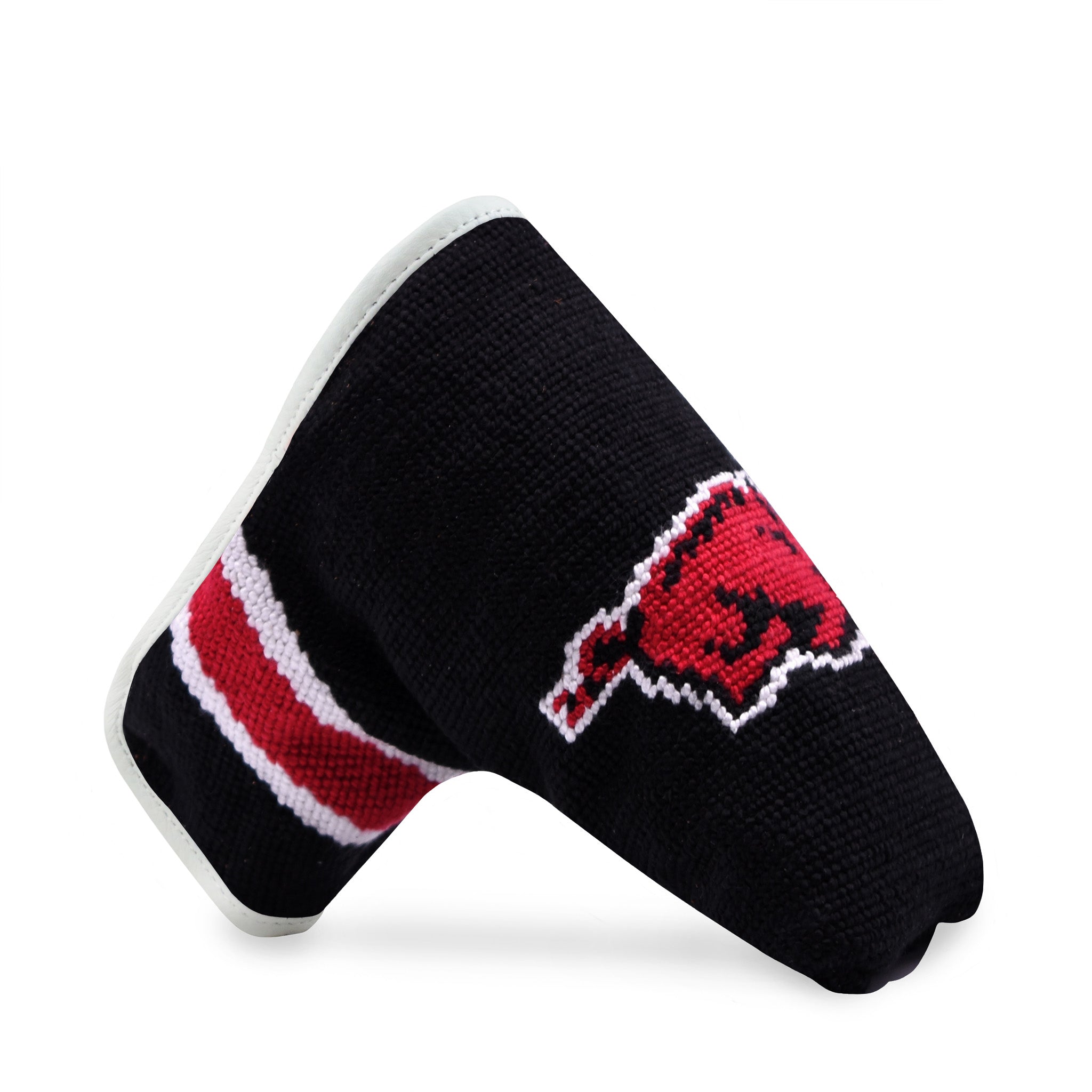 Arkansas Putter Headcover (Black - White-Cranberry Multi Stripes) (White Leather)