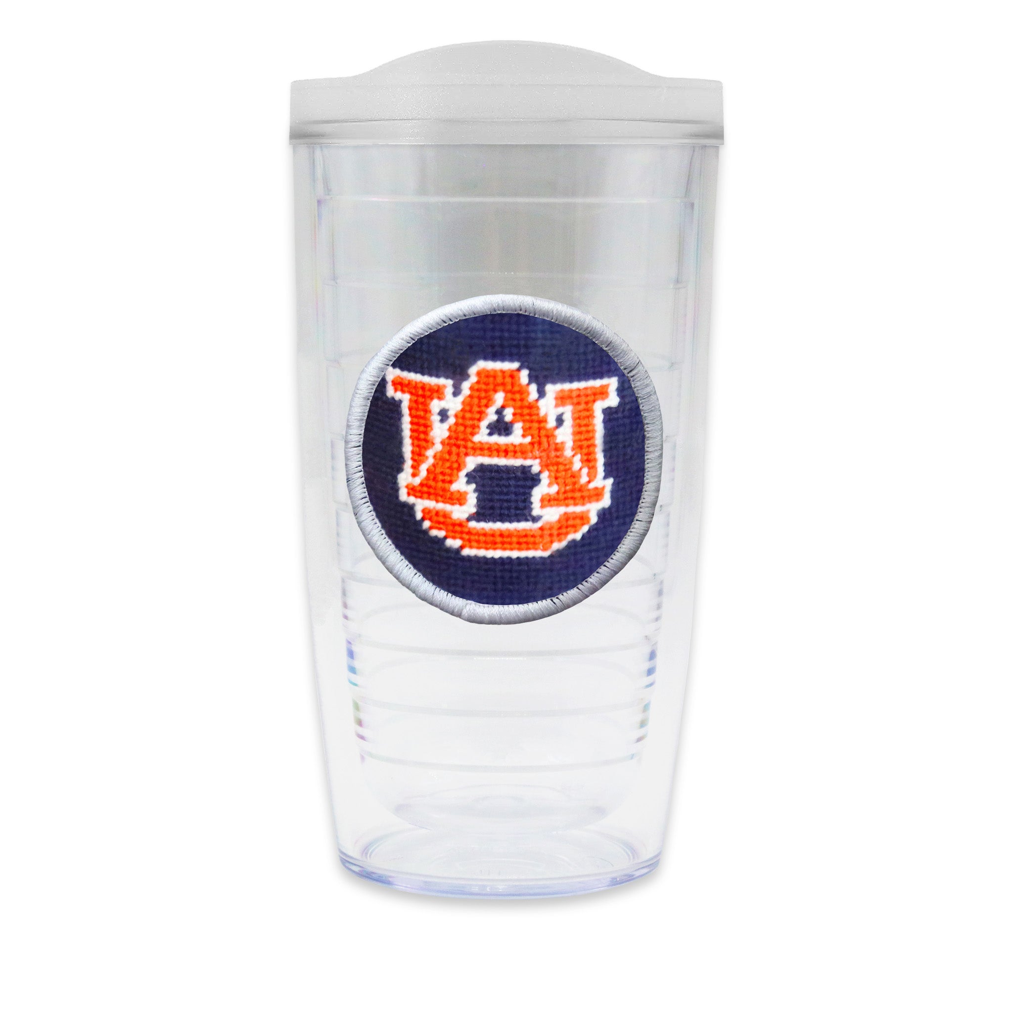 Tervis Tumbler with Auburn Logo needlepoint patch with frosted lid