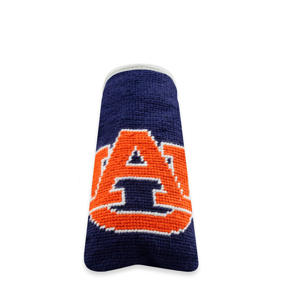 Auburn Putter Headcover (Dark Navy - White-Orange Multi Stripes) (White Leather)