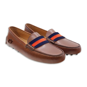 Auburn Surcingle Driving Shoes (Dark Navy-Orange) (Chestnut Leather-Logo)