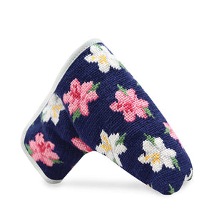 Azalea Pattern Putter Headcover (Dark Navy) (White Leather)