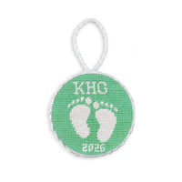 Smathers and Branson BabyFeet2026KHG Mint WhiteCord needlepoint ornament