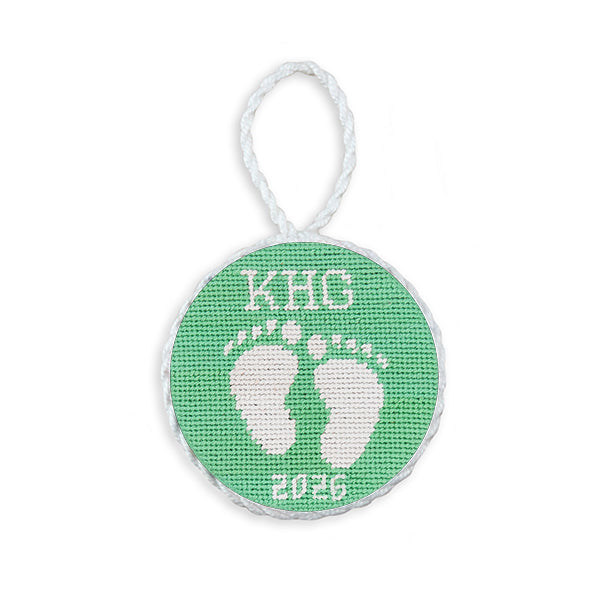Smathers and Branson BabyFeet2026KHG Mint WhiteCord needlepoint ornament