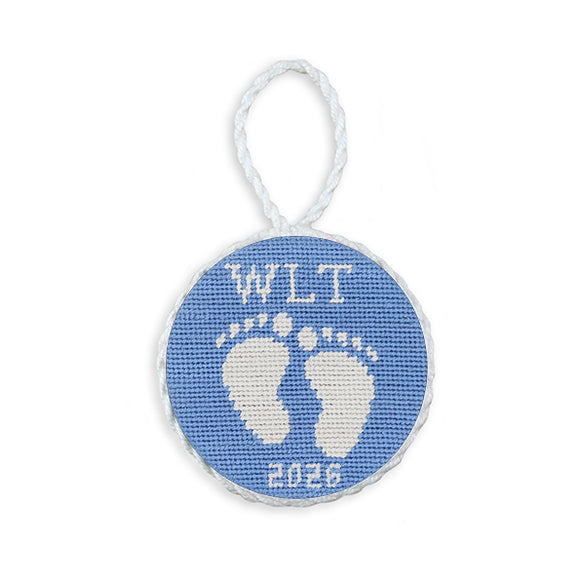 Smathers and Branson BabyFeet2026WLT BabyBlue WhiteCord needlepoint ornament