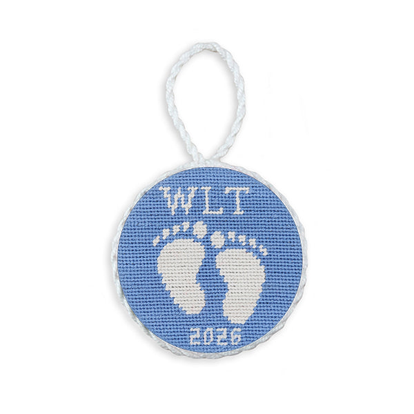 Smathers and Branson BabyFeet2026WLT BabyBlue WhiteCord needlepoint ornament