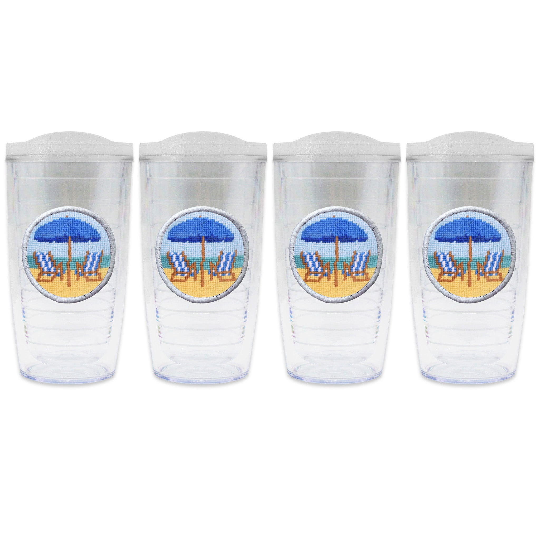 Smathers and Branson BeachChairsScene CobaltChairs swithLidsSetof4 Tumbler
