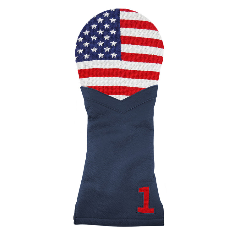 white golf headcover with american flag design