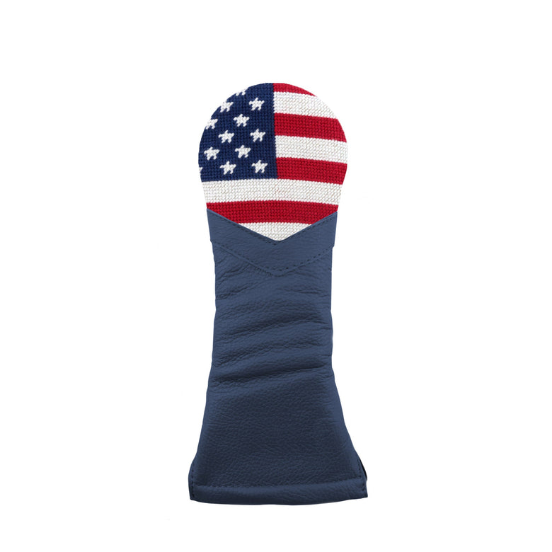 Inigo golf headcover featuring a big american flag needlepoint top