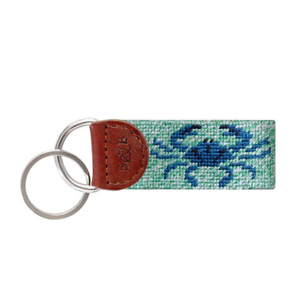 Monogrammed Blue Crab Key Fob (Heathered Mint-White)