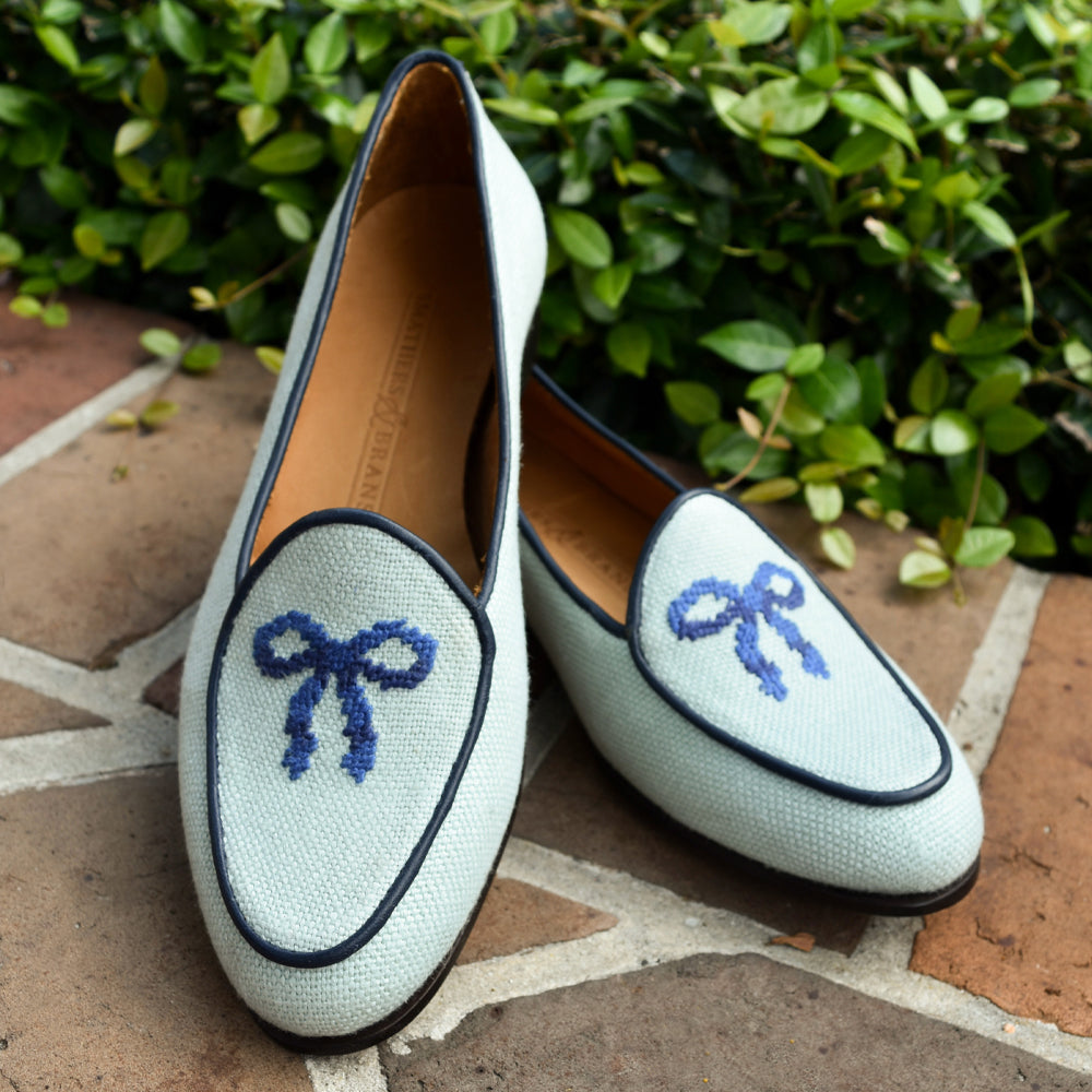 Bow Women's Linen Belgian Loafers (Mist Linen)