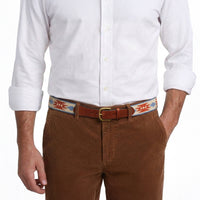 Model wearing Smathers and Branson Brown Corduroy Pants with Sedona needlepoint pattern