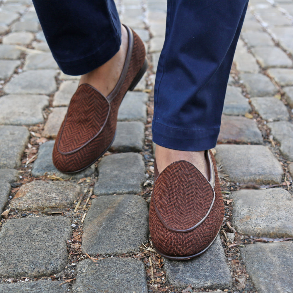 Brown Herringbone Belgian Loafers
