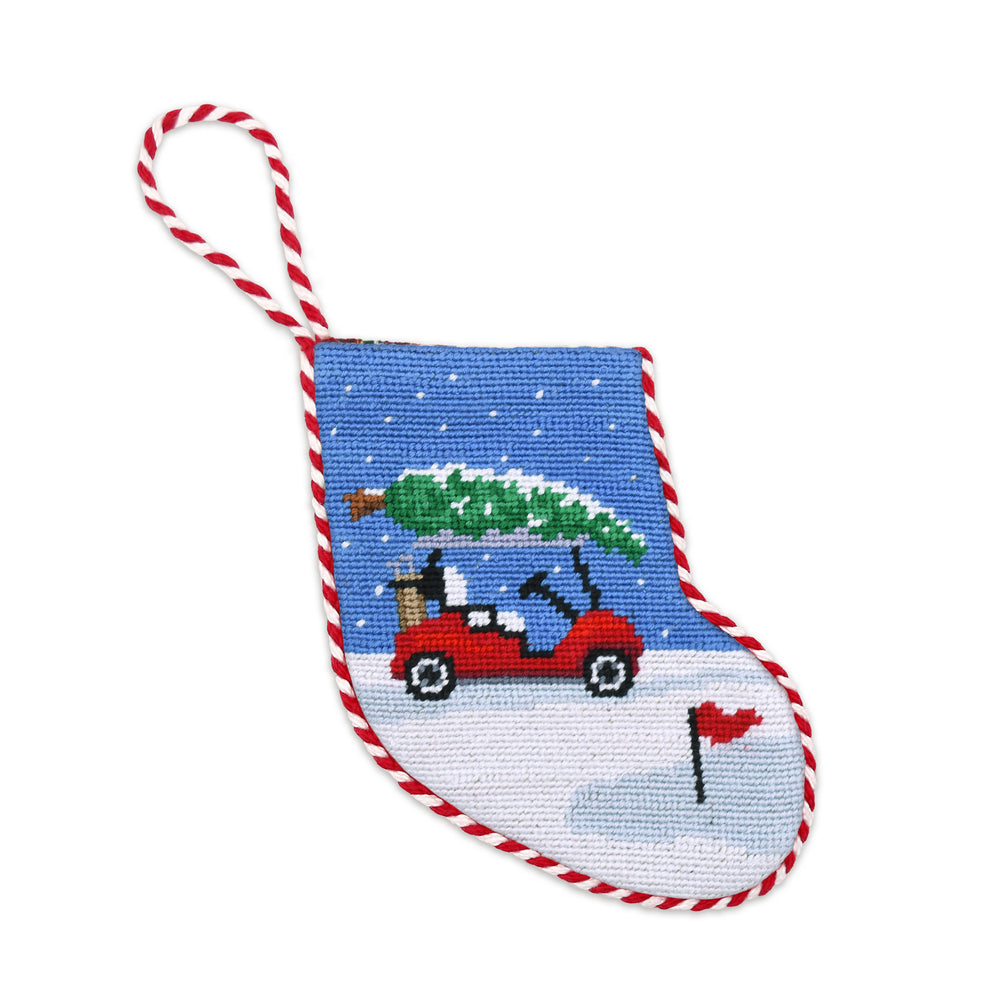 Christmas Golf Cart Stocking Ornament (Red-White Cord)