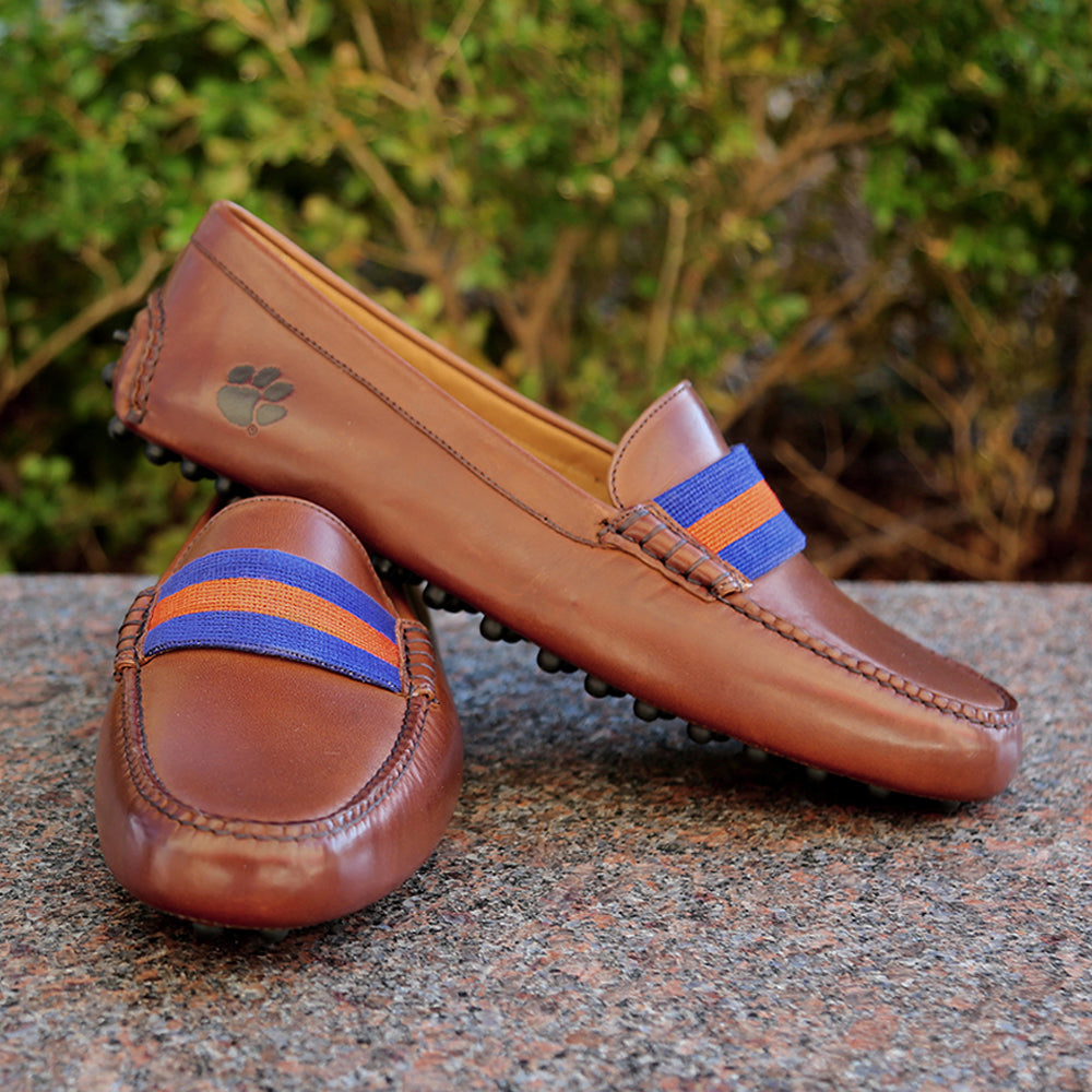 Clemson Surcingle Driving Shoes (Purple-Orange) (Chestnut Leather-Logo)