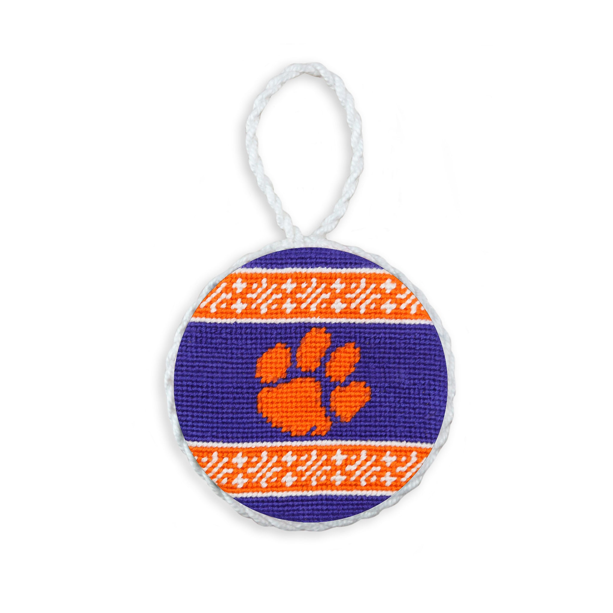 Clemson Fairisle Ornament (Purple) (White Cord)