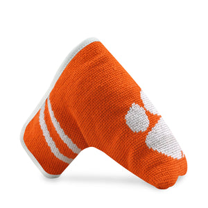 Clemson Putter Headcover (Orange - White Diagonal Stripes) (White Leather)