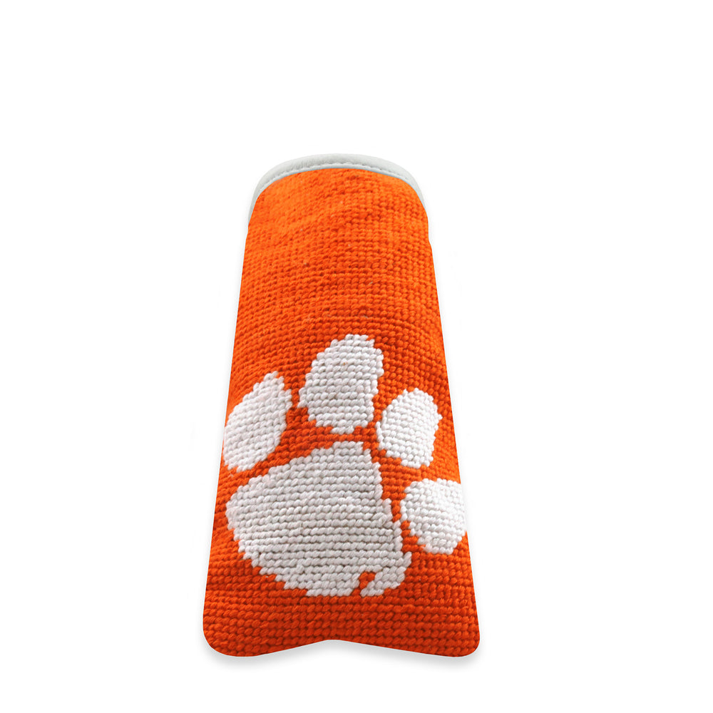 Clemson Putter Headcover (Orange - White Diagonal Stripes) (White Leather)