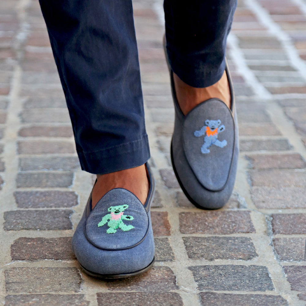 Dancing Bears Canvas Belgian Loafers (Slate Canvas) (Marine Leather)