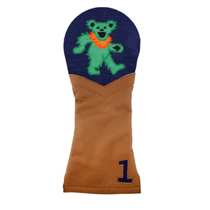 Dancing Bear Driver Headcover (Dark Navy) (Chestnut Leather)