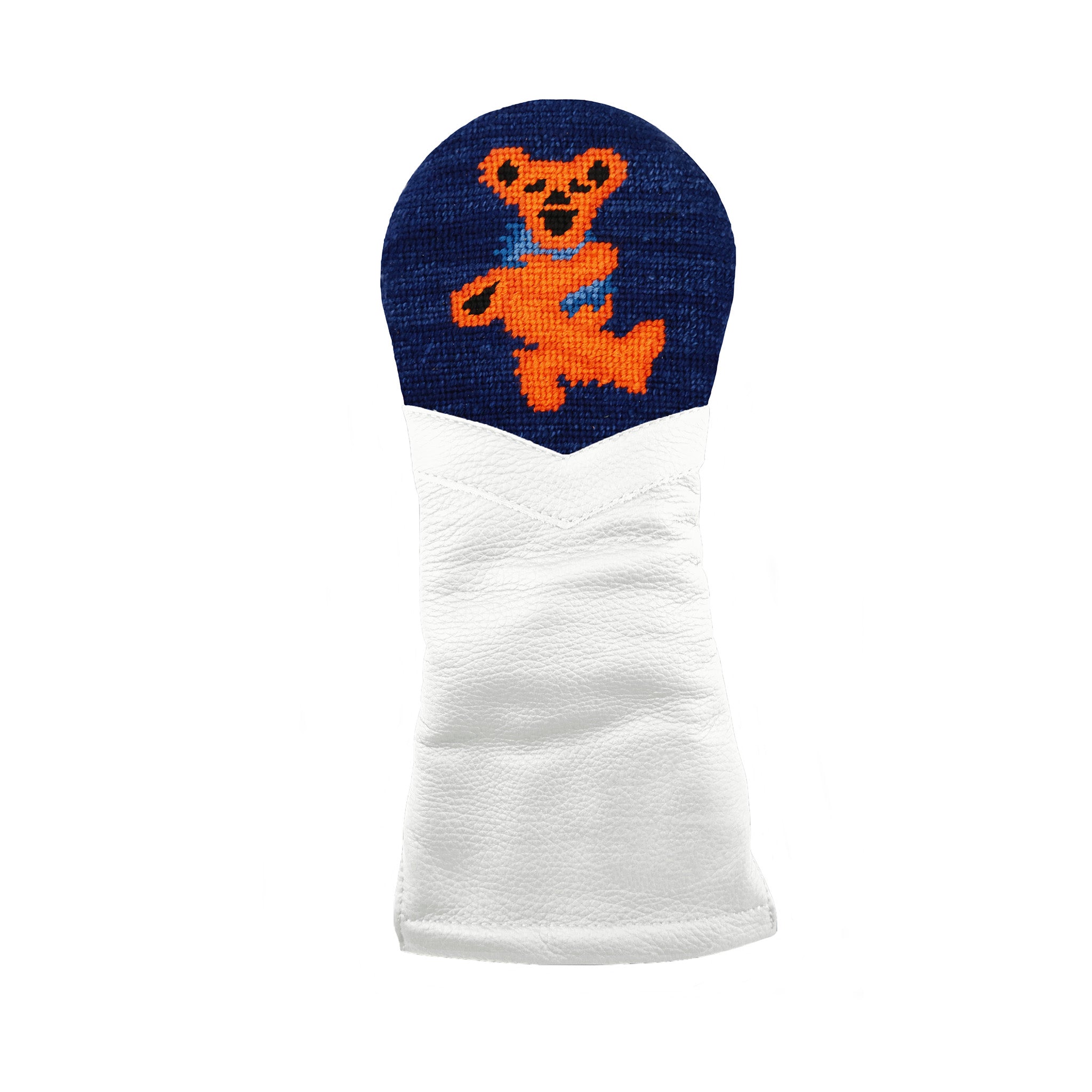 White golf headcover with Dancing bear top with dark navy background